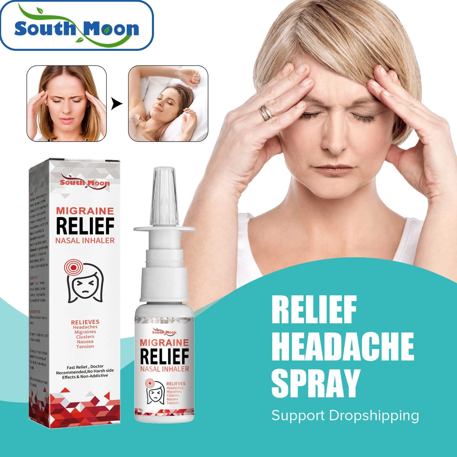 Picture of South Moon Migraine Relief Nasal Inhaler for Headaches & Tension Relief 30ml Nose care
