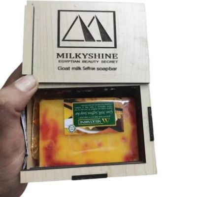 Picture of Milkyshine Beauty Secret Saffron Goat Milk Soap Bar wooden box -100gm