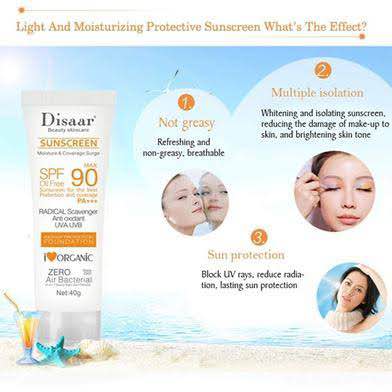Picture of Disaar Sunscreen SPF 90 Instant Protection UVA UVB Foundation PA+++ Oil Free Sunblock Cover Protect Perfectly Moisturizing Coverage Surge 40g
