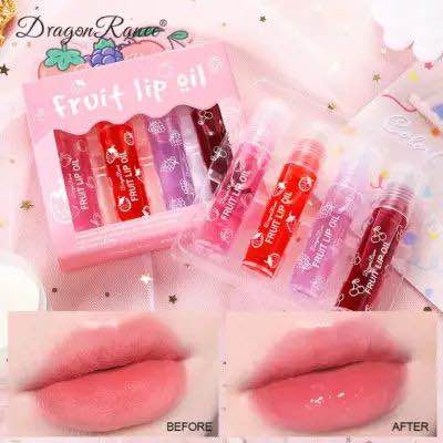 Picture of Dragon Ranee 4 Pcs Fruit Lip Oil Set Lip Gloss Crystal Jelly Liquid Lipstick Set