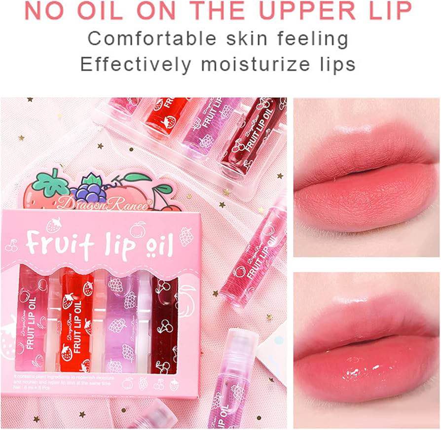 Picture of Dragon Ranee 4 Pcs Fruit Lip Oil Set Lip Gloss Crystal Jelly Liquid Lipstick Set