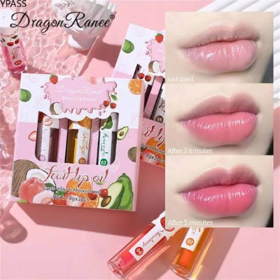 Picture of Dragon Ranee 3Pcs/Set Natural Fruit Moisturizing Long Lasting Nourishing Lip Oil Reduces Fine Lines and Relieves Dryness Lip OIL 1.8g x 3