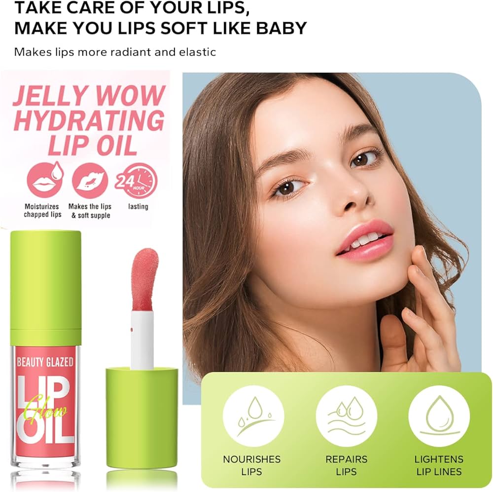 Picture of Beauty Glazed Big Brush Head Lip Oil Ultra-Hydrating & Nourishing Smooth Glossy Finish Lip Glow Oil Shiny and Vegan Tinted Lip Gloss Non-Sticky Formula