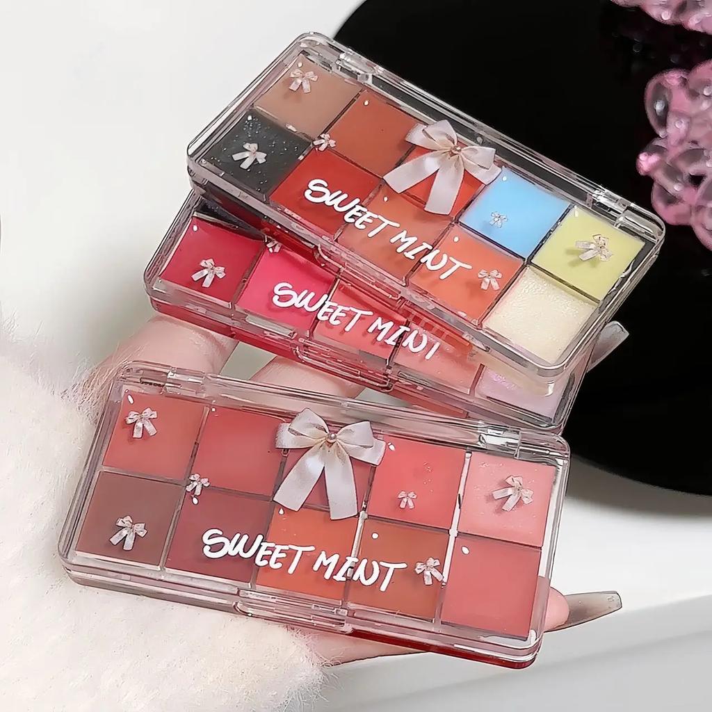 Picture of SWEET MINT Makeup Lip Gloss Moisturizing Long-lasting Watery Mirror Lip Tint Color Mixed Jelly Lipstick Palette-10-Color