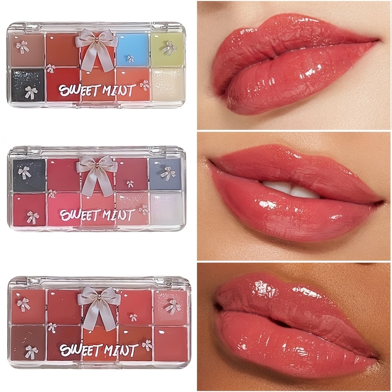 Picture of SWEET MINT Makeup Lip Gloss Moisturizing Long-lasting Watery Mirror Lip Tint Color Mixed Jelly Lipstick Palette-10-Color