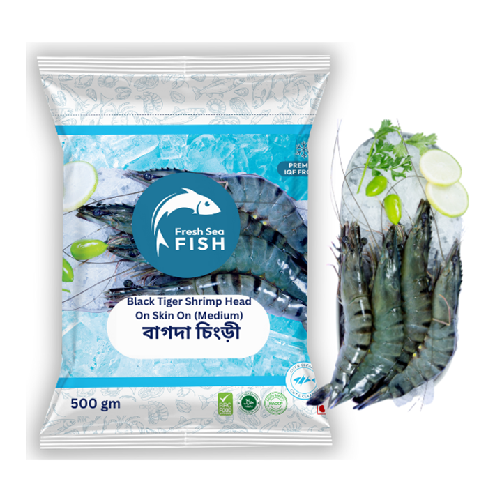 Picture of Black Tiger Shrimp Head On Skin On Medium 15-16pcs 500g