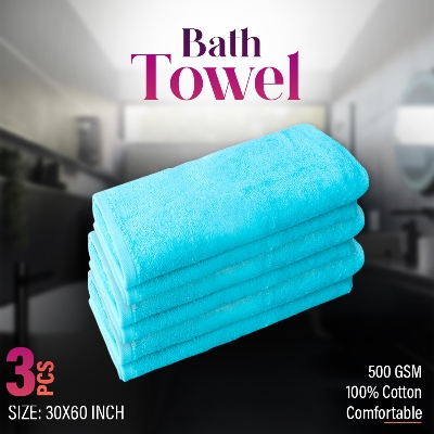 Picture of 3 PCS  Bath Towels, 500 GSM Ring Spun Cotton Highly Absorbent Towels for Bathroom, Shower Towel