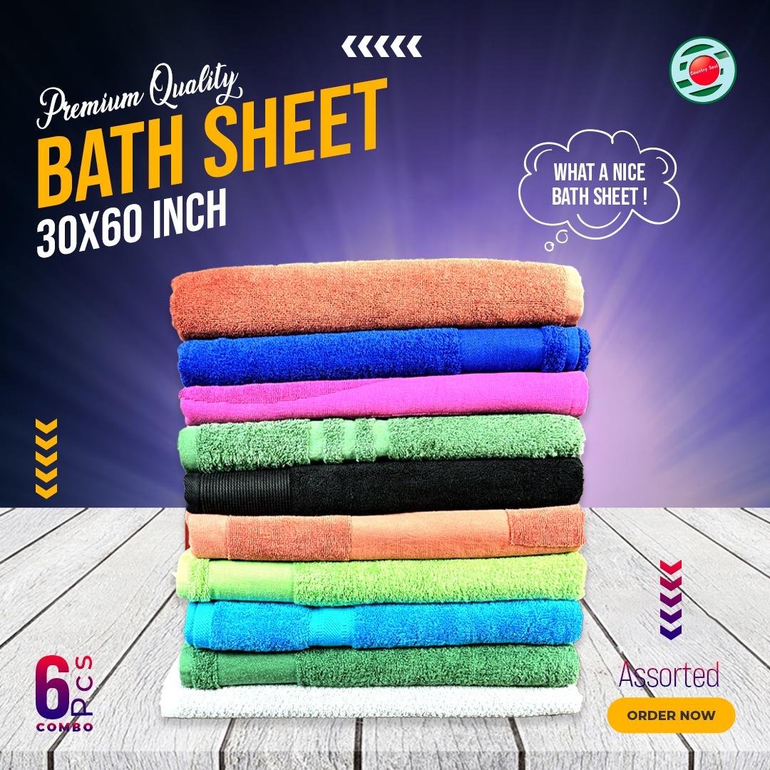Picture of 6 PCS Premium Quality Bath Sheet /Extra long Bath Towel 30x60-100% Pure Cotton - Ideal for Everyday use - Ultra Soft & Highly Absorbent - Machine Washable