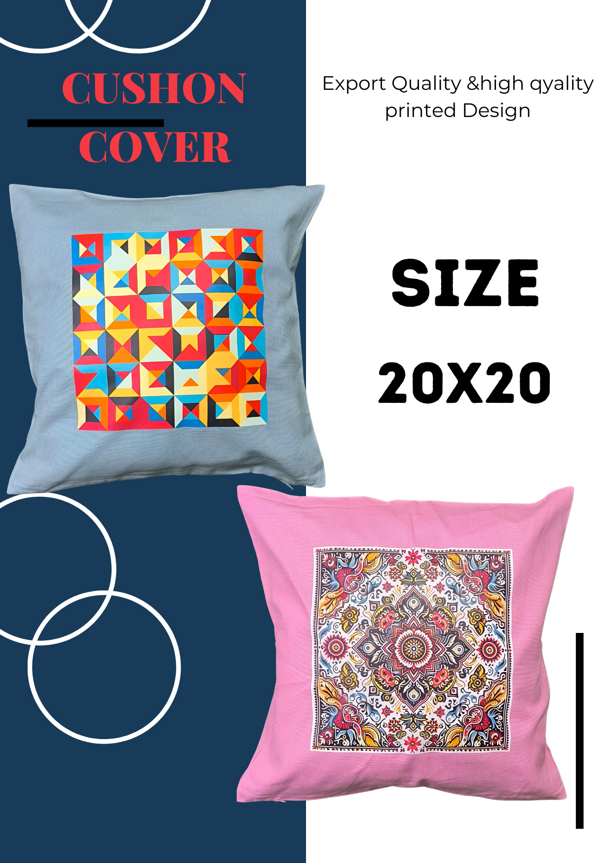 Picture of 2 pcs Customize Printed unique design Cushion  cover 20X20 Size 100% exported