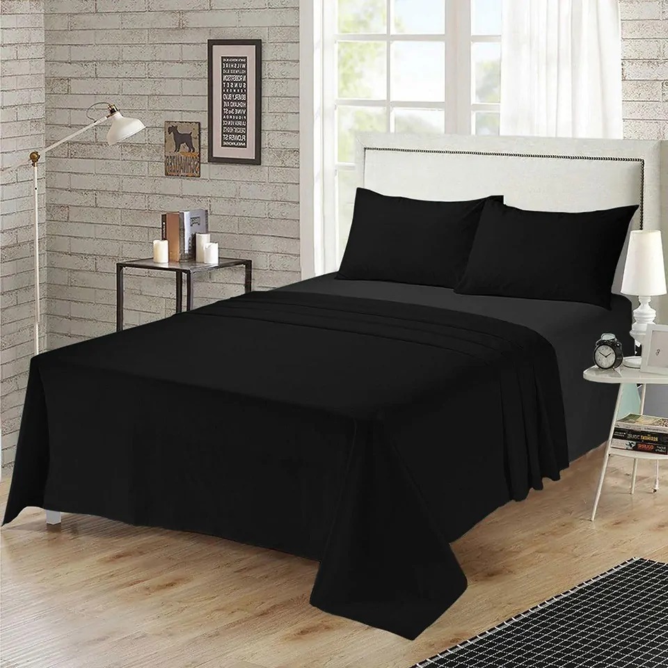 Picture of 1 pcs Cotton solid black bed sheet_Single size 5 Star hotel Quality