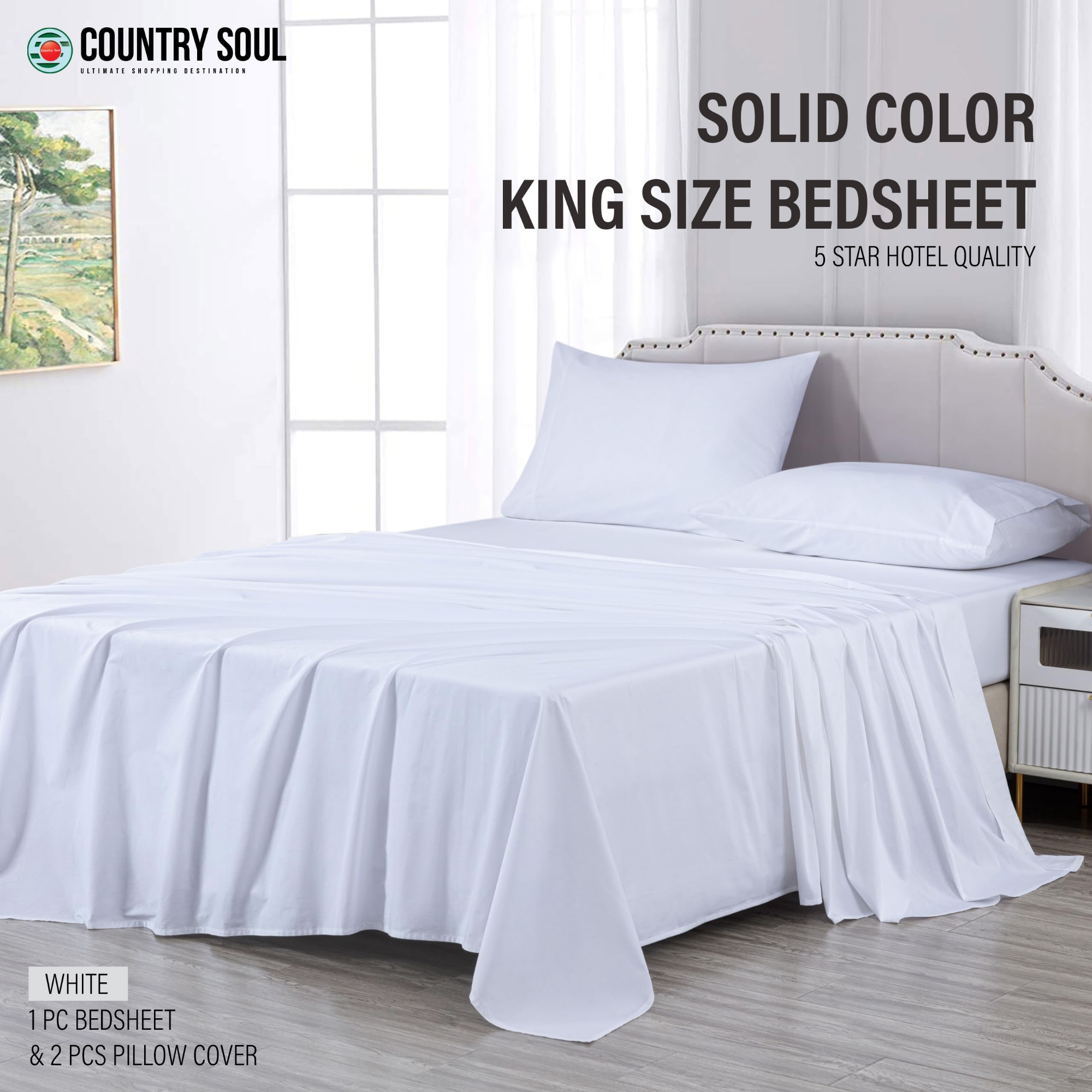 Picture of SOLID COLOR King Size Bedsheet with 2 Pillow Cover, 100% Cotton, Ultra Soft (8.5 Feet By 7.5 Feet)