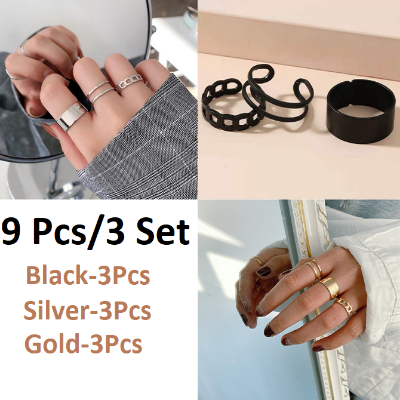 Picture of Three-piece Suit Ring/Opening Adjustable Ring Set/Vintage Drop Acrylic Ring Set Chain Jewelry Valentine's Day Gifts for Girlfriend