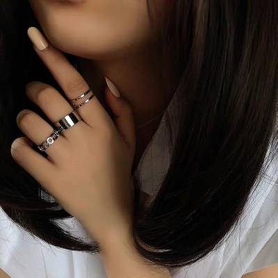 Picture of Korean Three-piece Suit Ring/Opening Adjustable Ring Set/Vintage Drop Acrylic Ring Set Chain Jewelry Valentine's Day Gifts for Girlfriend