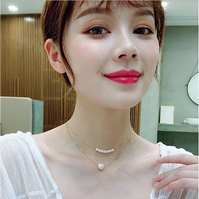 Picture of Fashion Simple Double-Layer Pearl Necklace Korean Temperament Short Clavicle Chain Female Tide Necklace Jewelry Gift