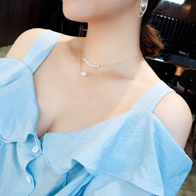 Picture of Metal double-layer pearl clavicle chain, thin temperament Korean ins style collar necklace