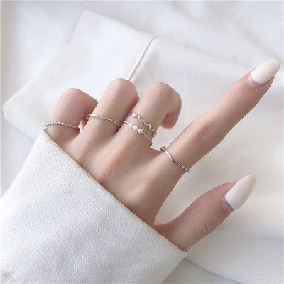 Picture of Pinksee 5pcs/set Simple Fashion Multi-style Finger Ring for Women Girls Bohemia Charm Ring Set Party Jewelry Gift