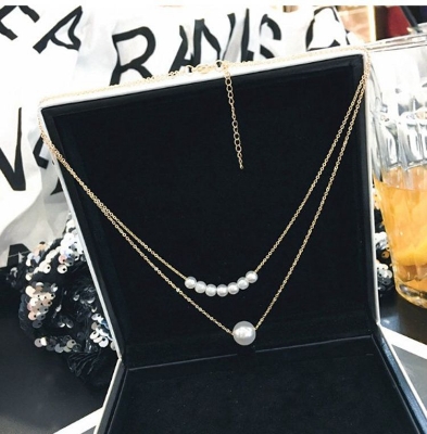 Picture of Nice And Simple Fashion Imitation Pearl Double Layer Clavicle Chain Necklace Accessories Female Jewelry New