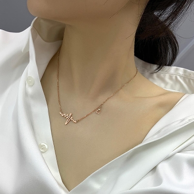 Picture of Heartbeat Necklace Silver Goldd EKG Cute Life Line Heartbeat Love Cardiogram Necklace Gift for Women Girls