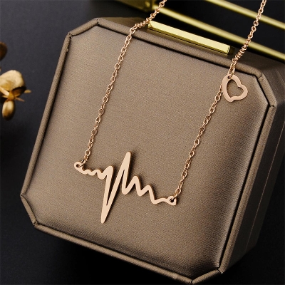 Picture of Simple Fashion Wave Heart Necklace for Women Romantic Ecg Necklace Heartbeat Clavicle Chain Love Heart Pendant Necklace