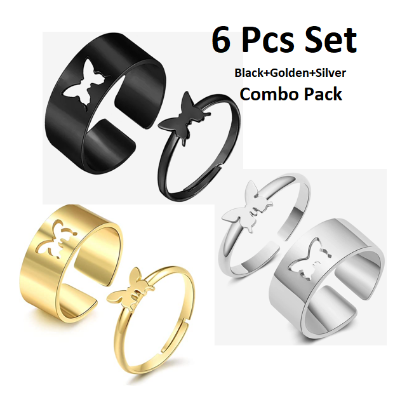 Picture of TikTok Butterfly pinky Promise Ring set 6pcs/3set Cute Matching Butterfly Ring Couple Ring Couples Jewelry for women and Girls