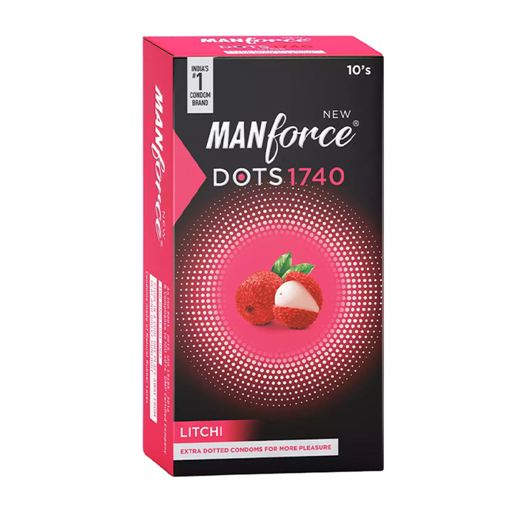 Picture of Manforce 1740 Dots Litchi Flavor Condom for Men 10pcs Pack | Made in India