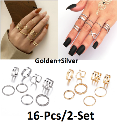 Picture of Finger Ring Set Punk Knuckle Rings for women's fashion-8 Pcs Set - (2Set/16Pcs)