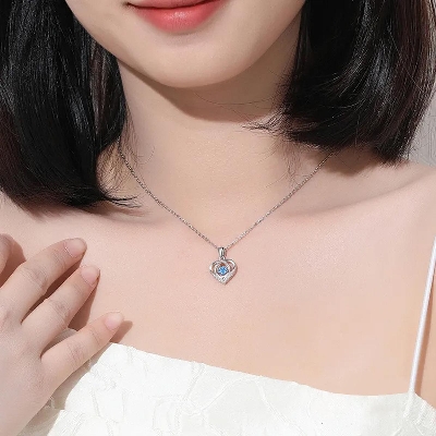 Picture of Heart Beat Blue 925 Silver Neckless for Stylish Girls or Women