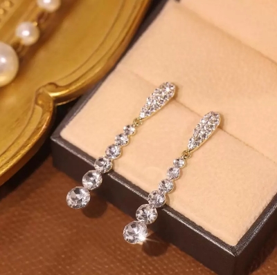 Picture of Korean Gold-Plated Water Drop Long Korean Earrings Party & Wedding Wear For Women & Girls Earring Set