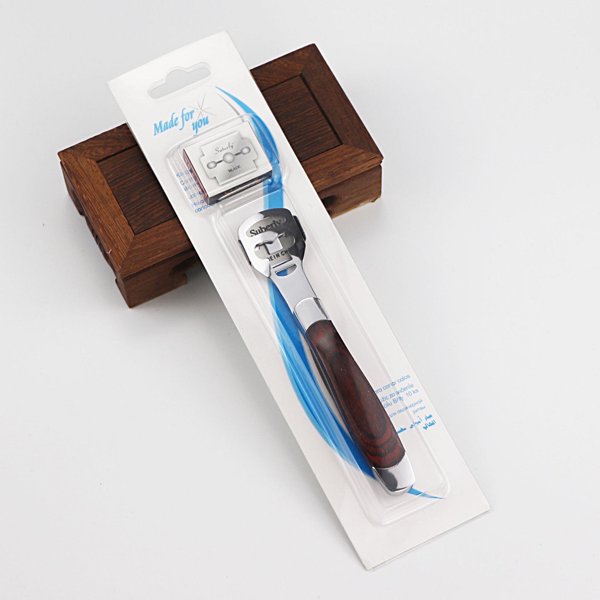 Picture of ZIKRA Wooden Style Stainless Steel Foot Exfoliating Scrubber Heel With 10 Blade