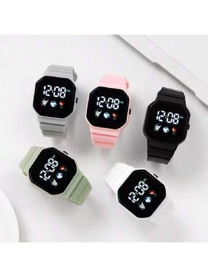 Picture of Children's Astronaut Electronic Watch Simple LED Display Fashion Silicone Watch Band Square Cute Fashion Kids Electronic Watches 1Pcs