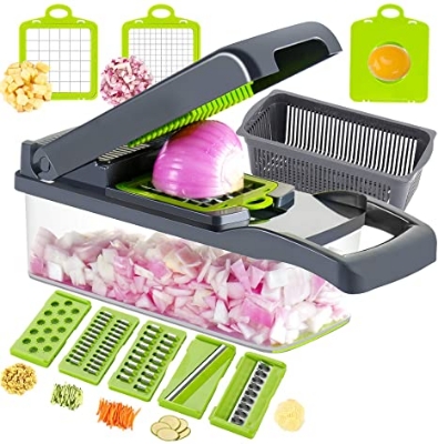 Picture of 16 in 1 Multifunction Vegetable Cutter with Squre Basket – Portable Chopper, Shredder & Grater for Quick Meal Prep