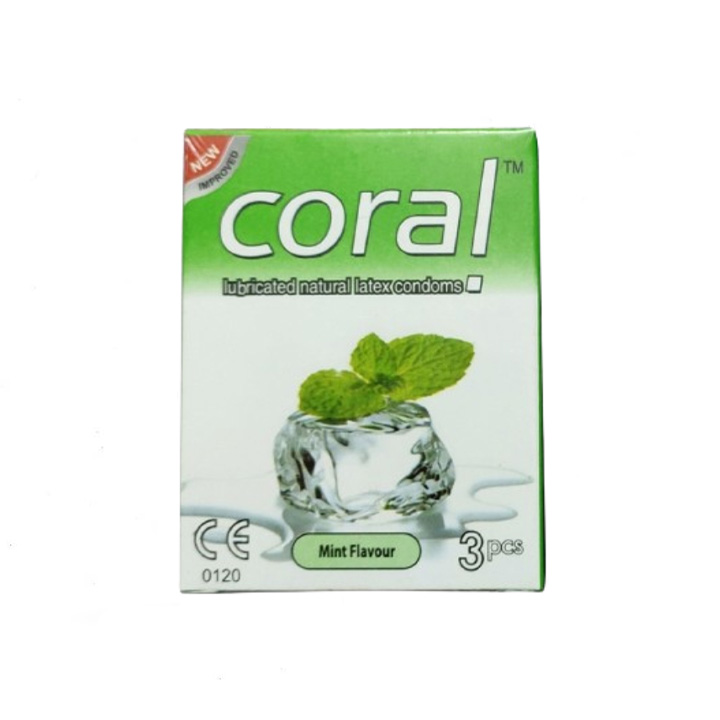 Picture of Coral - Mint Flavors Lubricated Natural Latex Condom - Single Pack - 3x1=3pcs