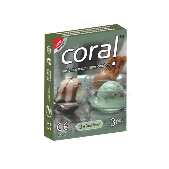 Picture of Coral Ice Cream Flavored Lubricated Natural Latex Condom- 3x1- 3 Pieces