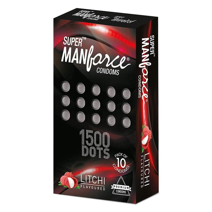 Picture of Manforce Condom for Men 10pcs Pack - Manforce 1500 Dots Litchi/ Game/ Black Grape/ Cocktail Hazenlut/ Cocktail Strawberry/ Sunny/ Strawberry/ Chocolate/ Orange/ Pineapple Flavor Condom (Made in India) - Select Variants & Order