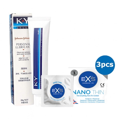 Picture of Condom & Lubricant Combo Pack - EXS Nano Thin Condom Single Pack & J&J KY Jelly Personal Lubricant 50gm Pack