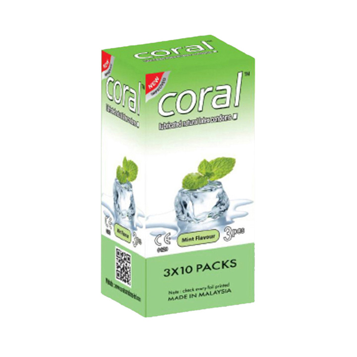 Picture of Coral - Mint Flavors Lubricated Natural Latex Condom - Full Box - 30pcs | Malaysia