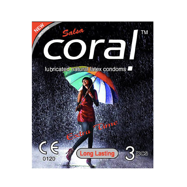 Picture of Coral- Long lasting extra time Lubricated Natural Latex Condom-Single Pack-3x1 - 3 Piece