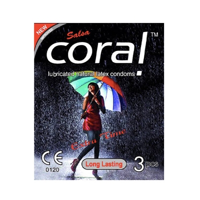 Picture of Coral- Long lasting extra time Lubricated Natural Latex Condom-Single Pack-3x1 - 3 Piece