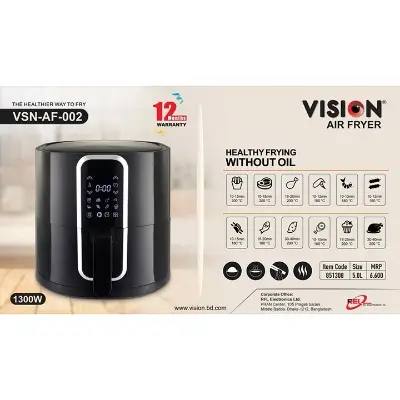 Picture of Vision Air Fryer 1300w with Capacity of 5.0 Ltr. Energy Savings Technology (AF-002)
