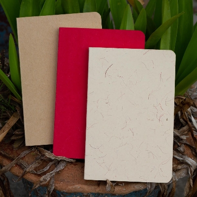 Picture of Tent Series Yellowish Page Hand Made Texture Grey, Kraft & Red Cover Notebook 3-Pack