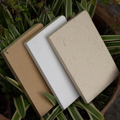 Picture of Yellowish Page Hand Made Texture Grey, Kraft & Texture White Cover Notebook 3-Pack