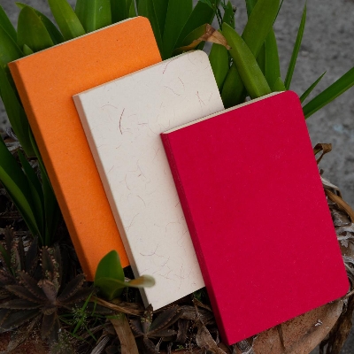 Picture of Yellowish Page Hand Made Texture Grey, Orange & Red Cover Notebook 3-Pack