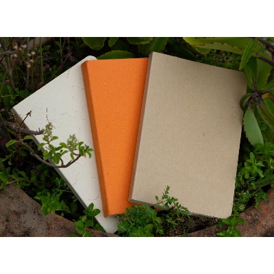 Picture of Yellowish Page Hand Made Texture Grey, Kraft & Orange Cover Notebook 3-Pack