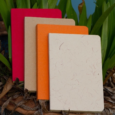 Picture of Yellowish Page Hand Made Texture Grey, Kraft, Orange, & Red Cover Notebook 4-Pack