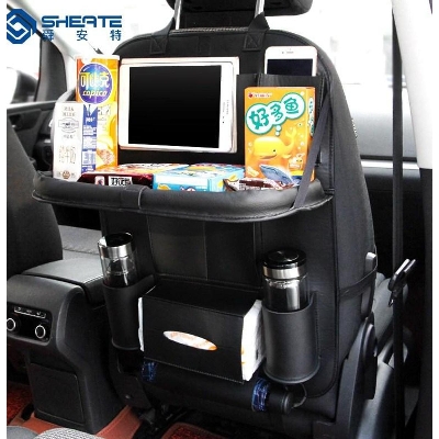 Picture of 1x Universal Car Seat Back Organizer Bag Storage Travel Multi-pocket PU Leather Black