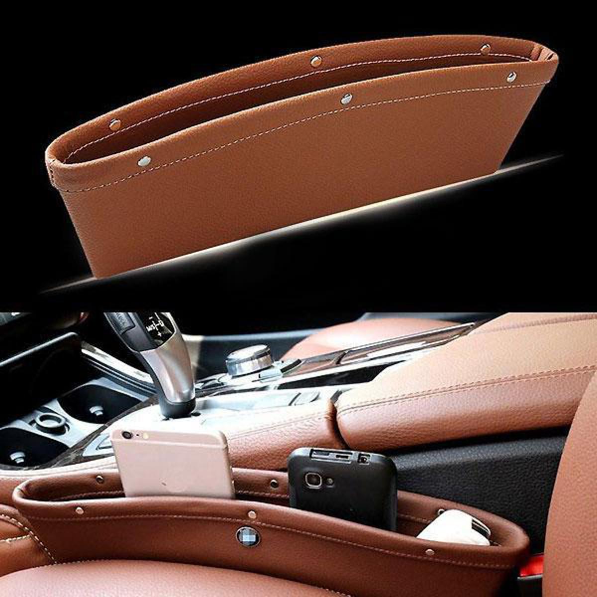 Picture of 2 x Black Leather Car Storage Box Seat Side Pocket Catcher Gap Filler Organizer