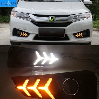 Picture of 1 Pair For Honda City Grace 2015 2016 2017 LED Daytime Running Light Yellow Turn Signal Relay Waterproof 12V DRL Fog Lamp
