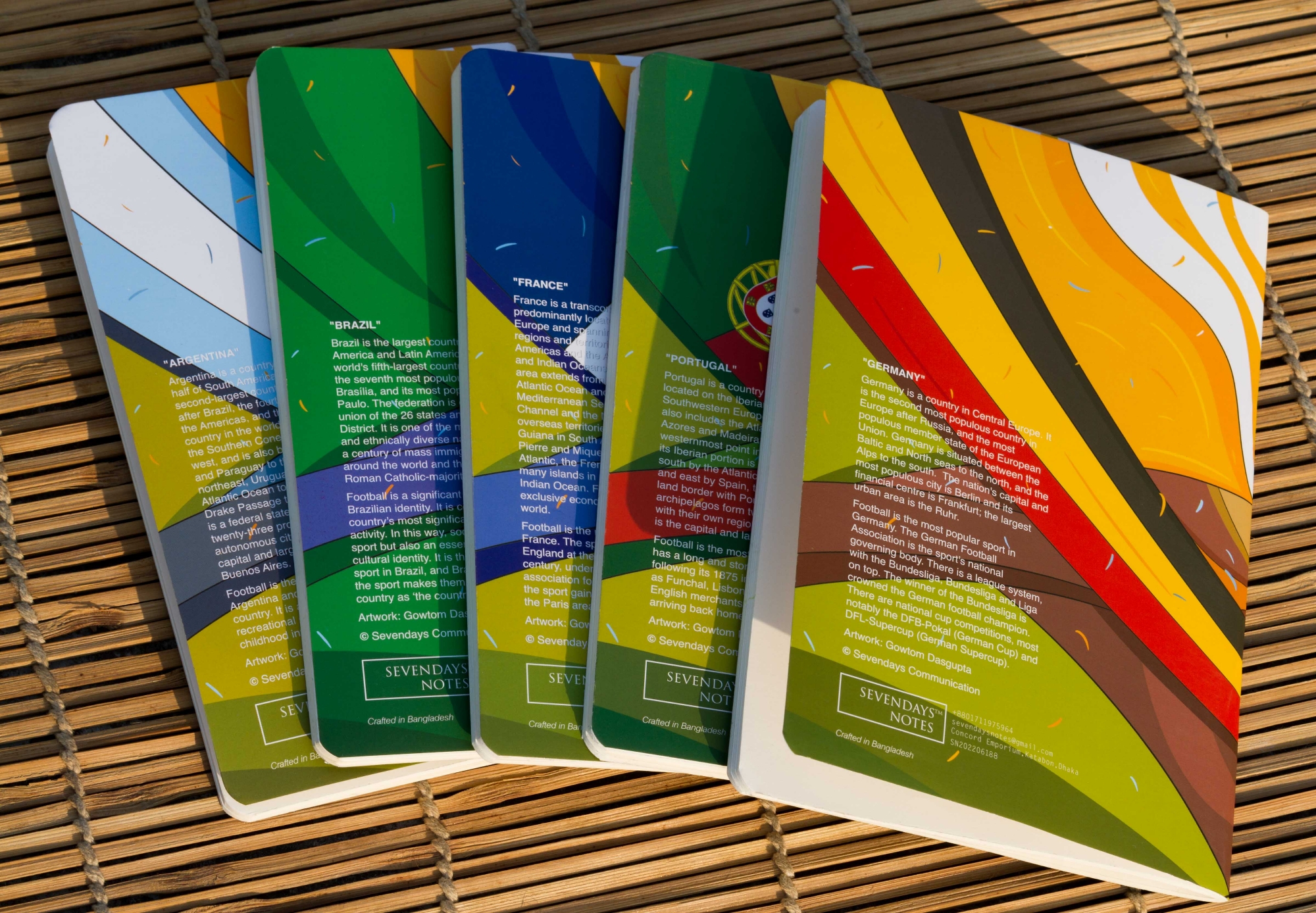 Picture of World Cup Football Team Argentina, Brazil, France, Germany, Portugal Notebook 5-Pack