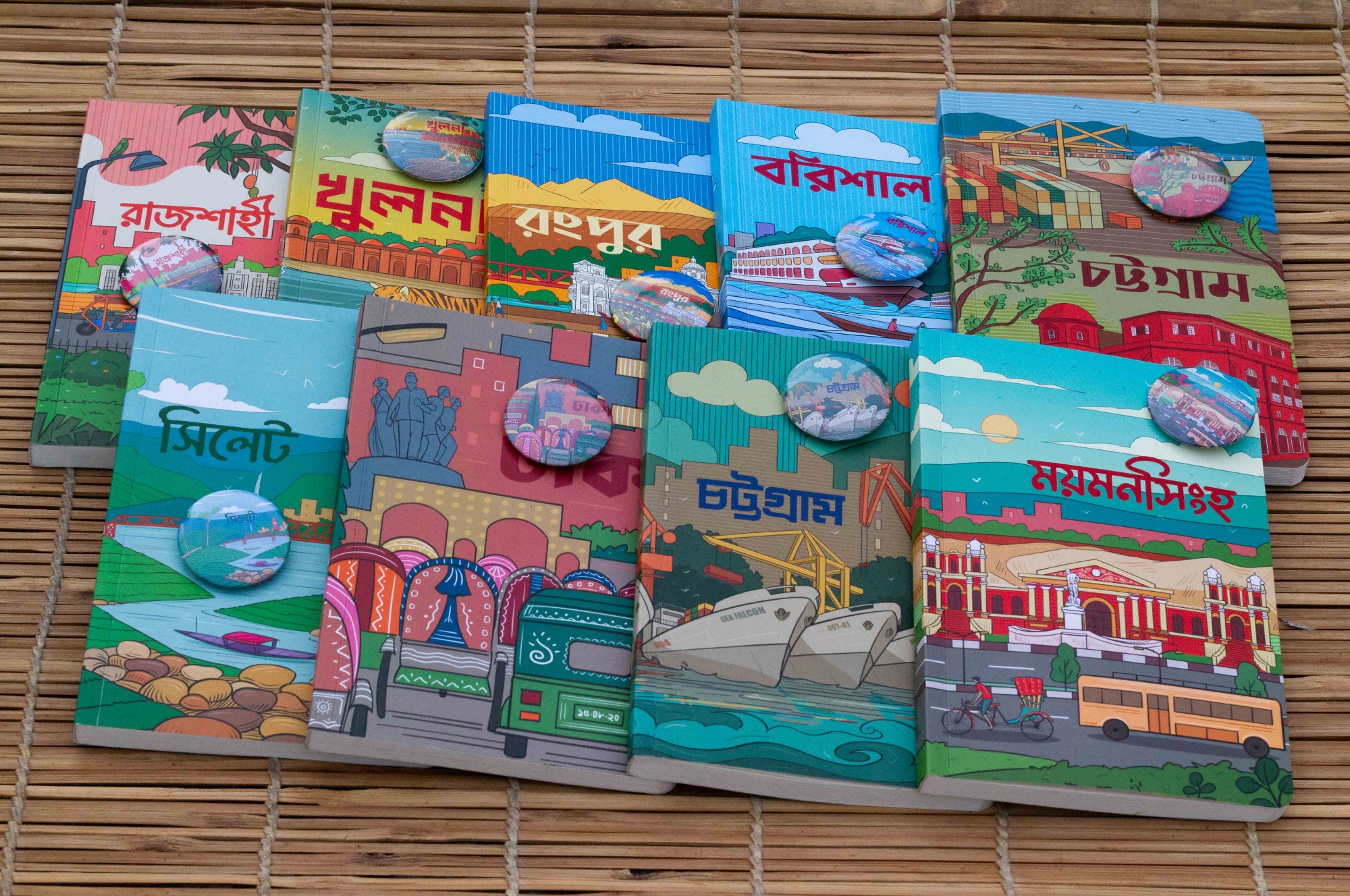 Picture of Work Size Division Series Dhaka, Chattogram (Heritage & Ocean), Sylhet, Barisal, Khulna, Rajshahi, Mymensingh & Rangpur Notebook with Badge 9-Pack