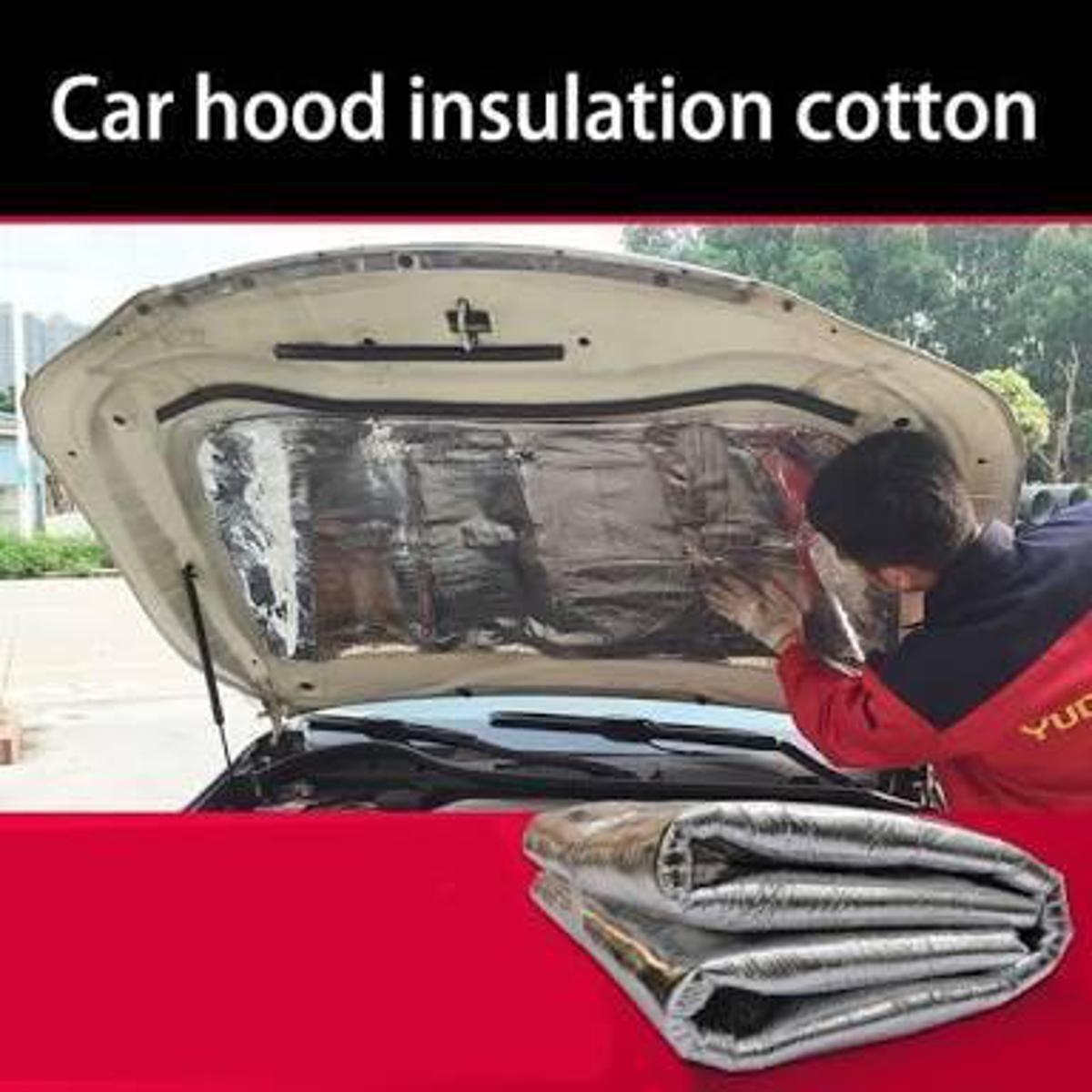 Picture of 140 x100cm Car Engine Sound Deadener Mat Noise bonnet Insulation Deadening for Hood Firewall Heat Material Aluminum Foam Sticker